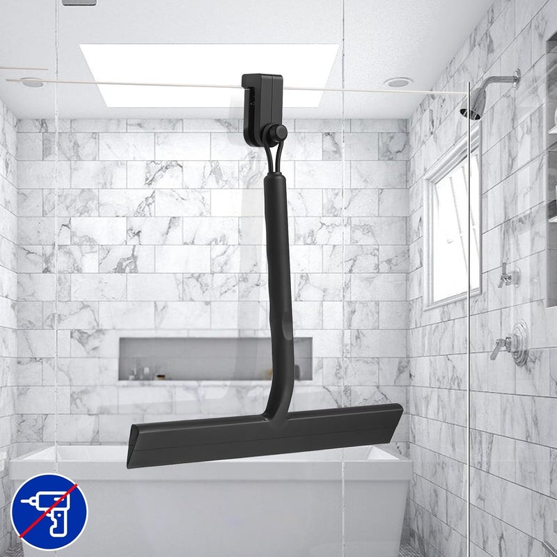 wlich Shower Squeegee for Glass Doors, 8.5" Slicone Squeegee for Shower Glass Door, Black Shower Squeegee for Shower Doors Windows Mirrors Cars Cleaning, Shower Door Squeegee with 2 Hooks - Image 4